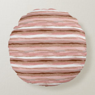 Striped Gold Glitter Pink Round Pillow