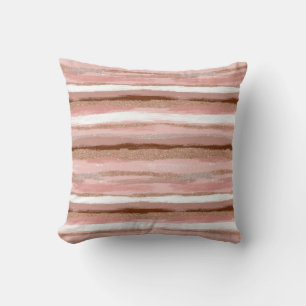 Striped Gold Glitter Pink Throw Pillow