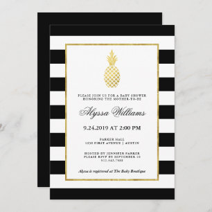 Striped Golden Pineapple Tropical Baby Shower Invitation