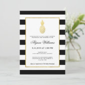 Striped Golden Pineapple Tropical Baby Shower Invitation (Standing Front)