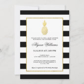 Striped Golden Pineapple Tropical Baby Shower Invitation (Front)