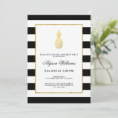 Striped Golden Pineapple Tropical Birthday Party Invitation (Standing Front)