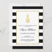 Striped Golden Pineapple Tropical Birthday Party Invitation (Front)