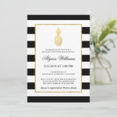Striped Golden Pineapple Tropical Bridal Shower Invitation (Standing Front)