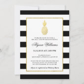 Striped Golden Pineapple Tropical Bridal Shower Invitation (Front)