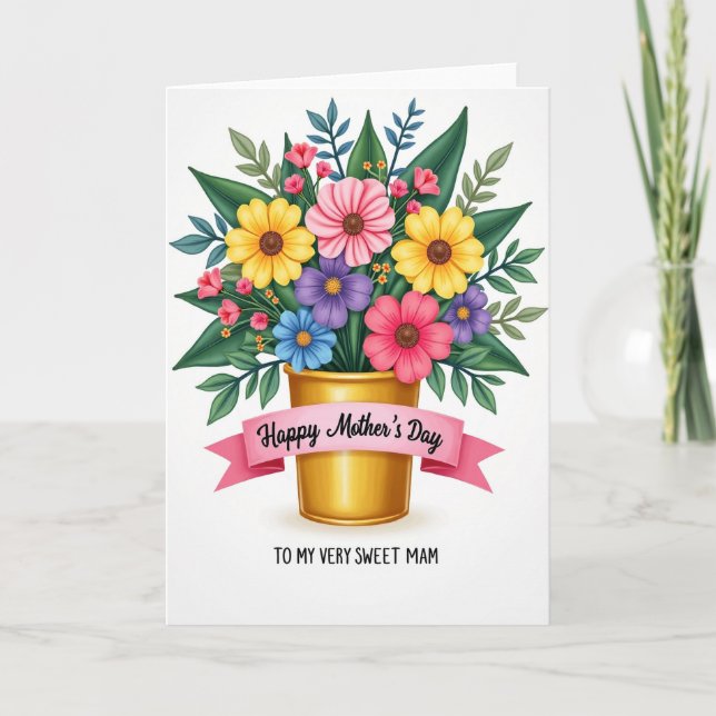 Striped Golden Pot Bouquet Card (Front)
