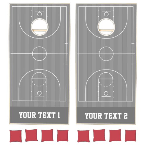 Striped Gray Basketball Court Add Your Own Text Co Cornhole Set