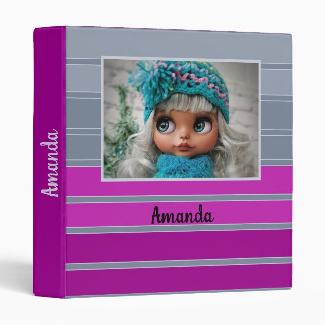 Striped gray purple fashion pattern  3 ring binder (Front/Spine)