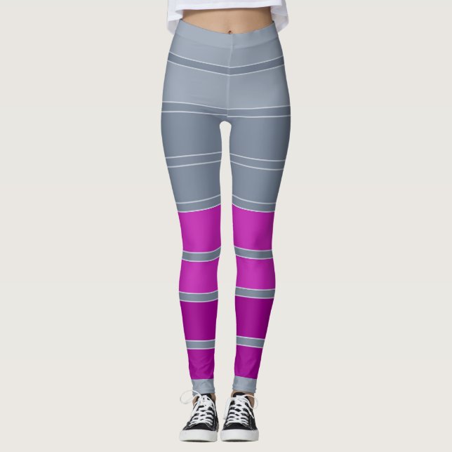 Striped gray purple fashion pattern  leggings (Front)