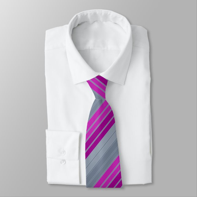 Striped gray purple fashion pattern  neck tie (Tied)
