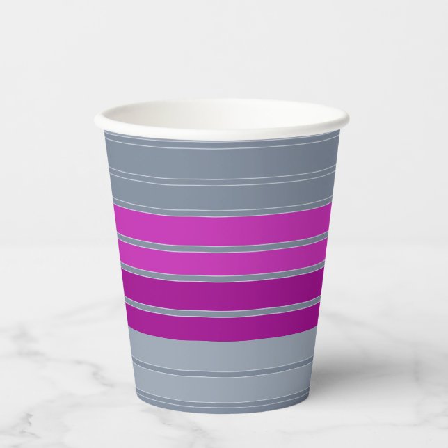 Striped gray purple fashion pattern paper cups (Front)