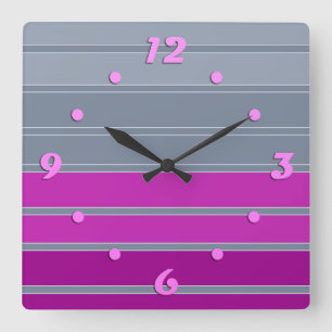 Striped gray purple fashion pattern square wall clock