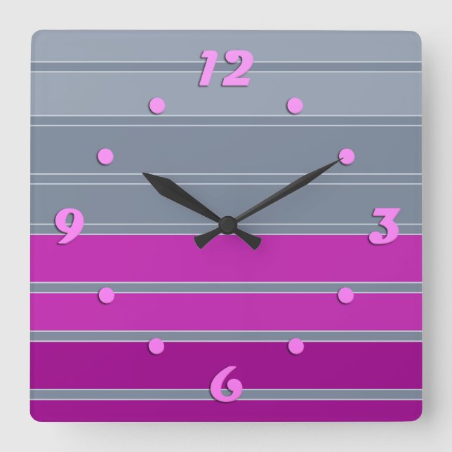 Striped gray purple fashion pattern  square wall clock (Front)