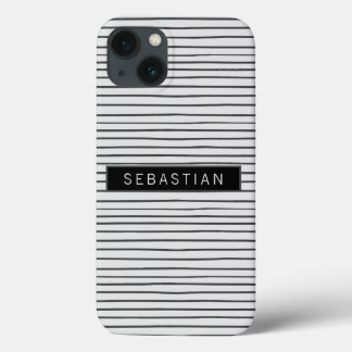 Striped Gray White Pattern Personalized iPhone 13 Case