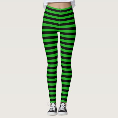 Striped Green and Black Halloween Wicked Witch Leggings