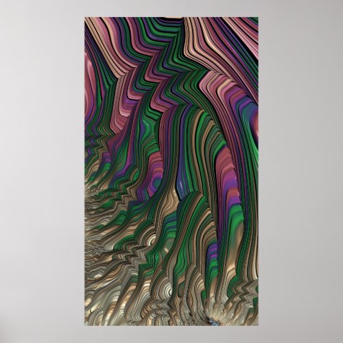 Striped Green and Purple Fractal Abstract Poster