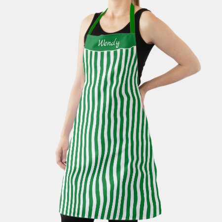 Striped Green And White Pattern Apron