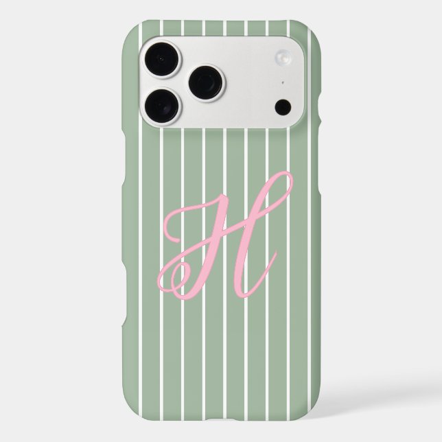 Striped Green and White Pink Letter iPhone Case (Back)