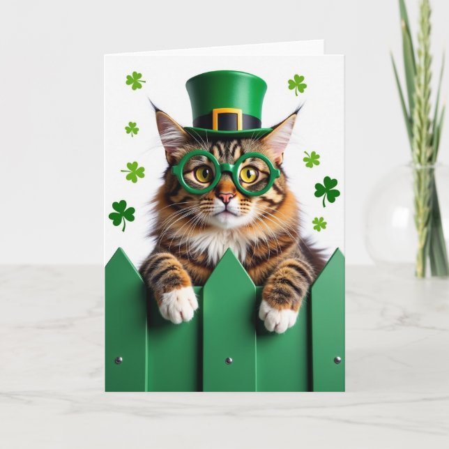 Striped Green Cat Fun Card (Front)