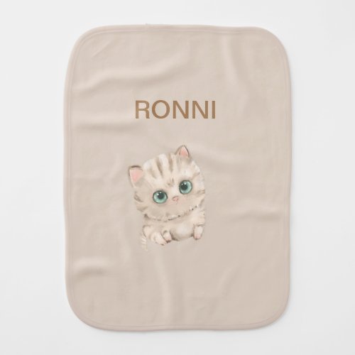  striped green_eyed cute kitten baby burp cloth