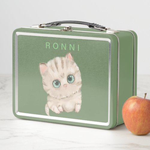 striped green_eyed cute kitten metal lunch box