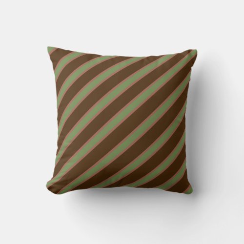 Striped Green Pink And Brown Throw Pillow
