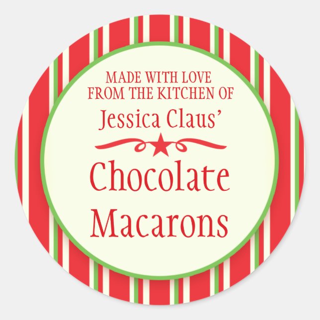 Striped green red cookie swap baking gift stickers (Front)