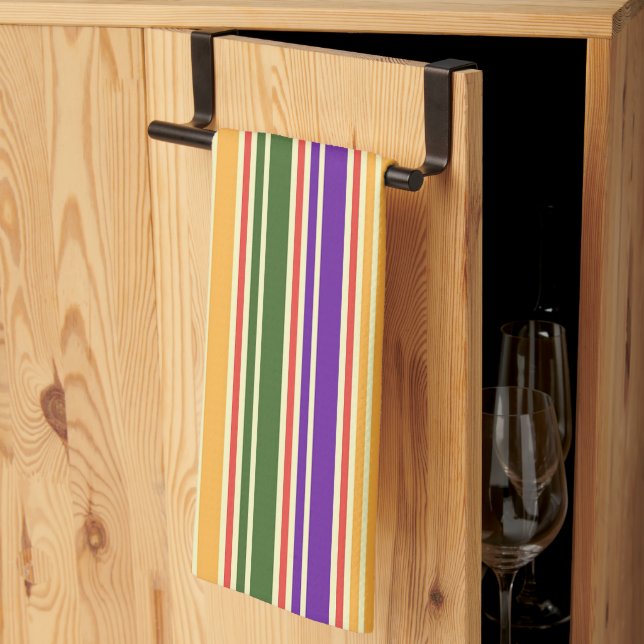STRIPED GREEN RED PURPLE YELLOW KITCHEN TOWEL (Thirds Fold)
