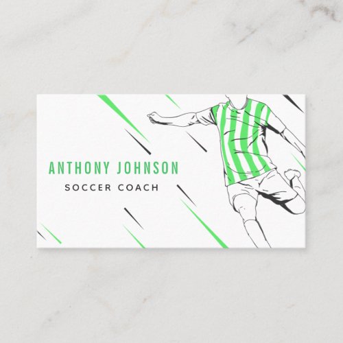 Striped Green Uniform Soccer Player Coach Modern Business Card