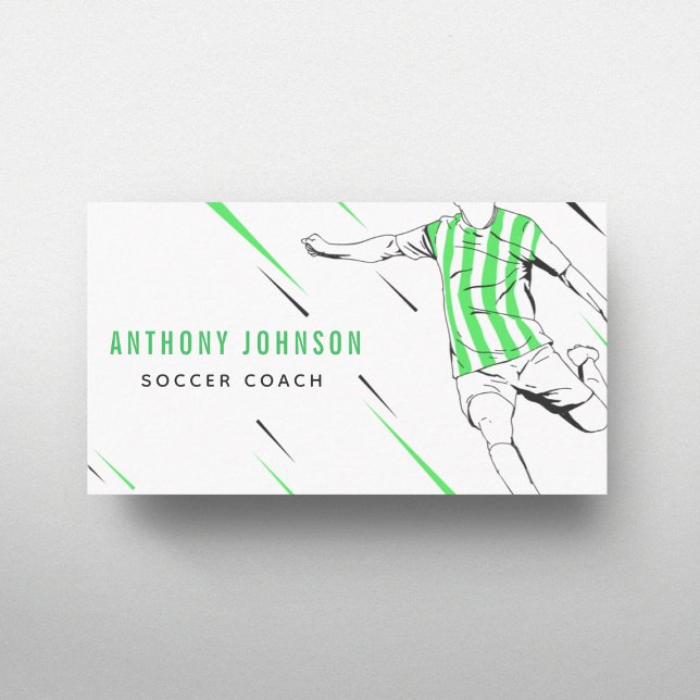 Striped Green Uniform Soccer Player Coach Modern Business Card (Creator Uploaded)