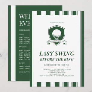 Striped Green White Last Swing Golf Bachelor Party Invitation