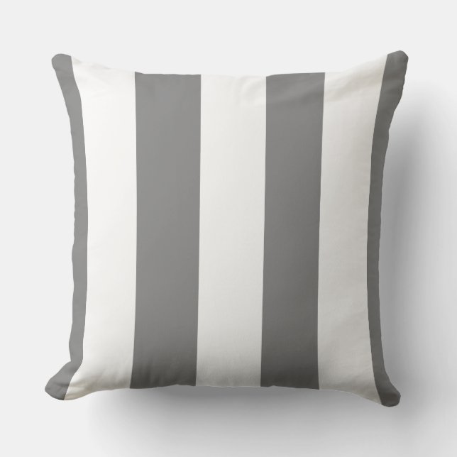 Striped Grey and White Indoor Outdoor Pillow (Front)