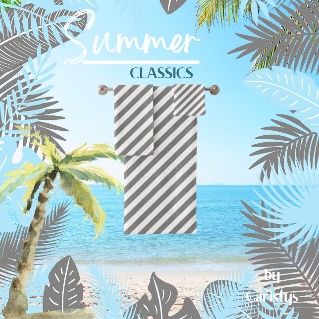 Striped Grey White Bath Towel Set (Creator Uploaded)