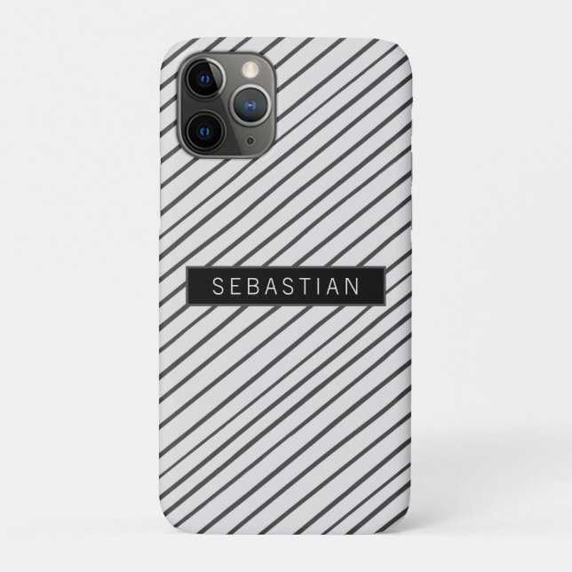 Striped Grey White Pattern Personalized Case-Mate iPhone Case (Back)