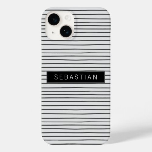 Striped Grey White Pattern Personalized Case_Mate iPhone 14 Case