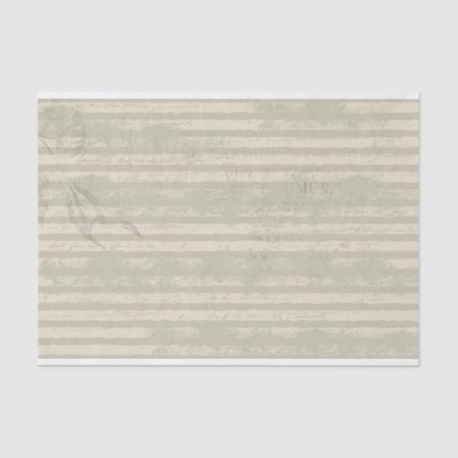 Striped Grunge Green and Ivory Tissue Paper (Front)