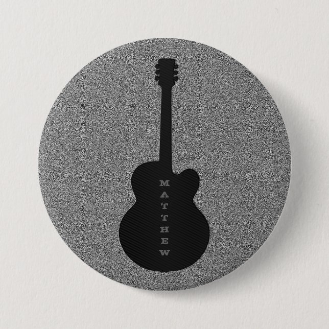 Striped Guitar Button, Black Pinback Button (Front)