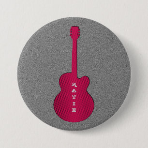Striped Guitar Button, Hot Pink Pinback Button