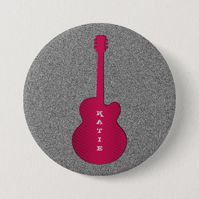 Striped Guitar Button, Hot Pink Pinback Button (Front)