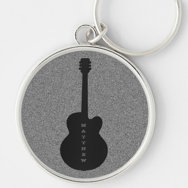 Striped Guitar Keychain, Black Keychain (Front)