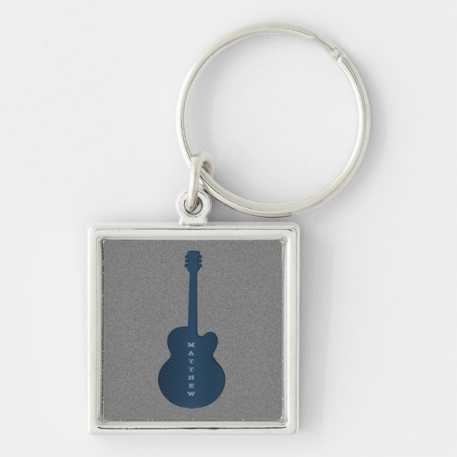 Striped Guitar Keychain, Dark Blue Keychain (Front)