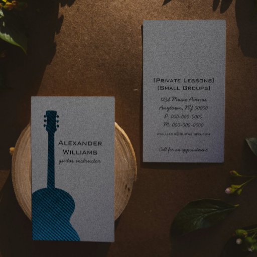 Customizable Striped Guitar Music Business Card, Blue