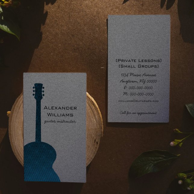 Striped Guitar Music Business Card, Blue Card (Blue Striped Guitar Music Business Card)