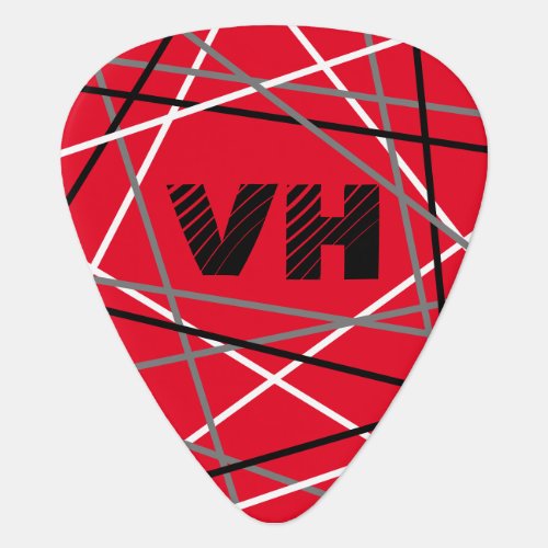 Striped Guitar Red White Black Initials  Guitar Pick