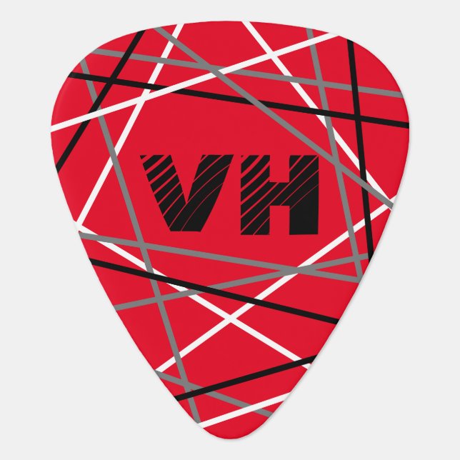 Striped Guitar Red White Black Initials  Guitar Pick (Front)