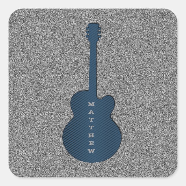 Striped Guitar Square Stickers, Dark Blue Square Sticker (Front)
