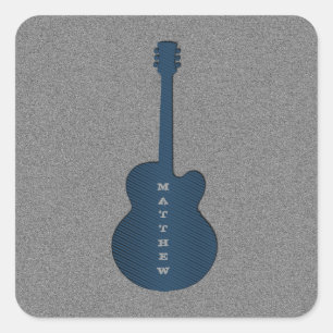 Striped Guitar Square Stickers, Dark Blue Sticker