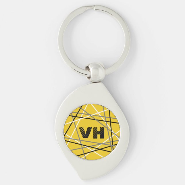 Striped Guitar Yellow White Black Initials  Keychain (Front)