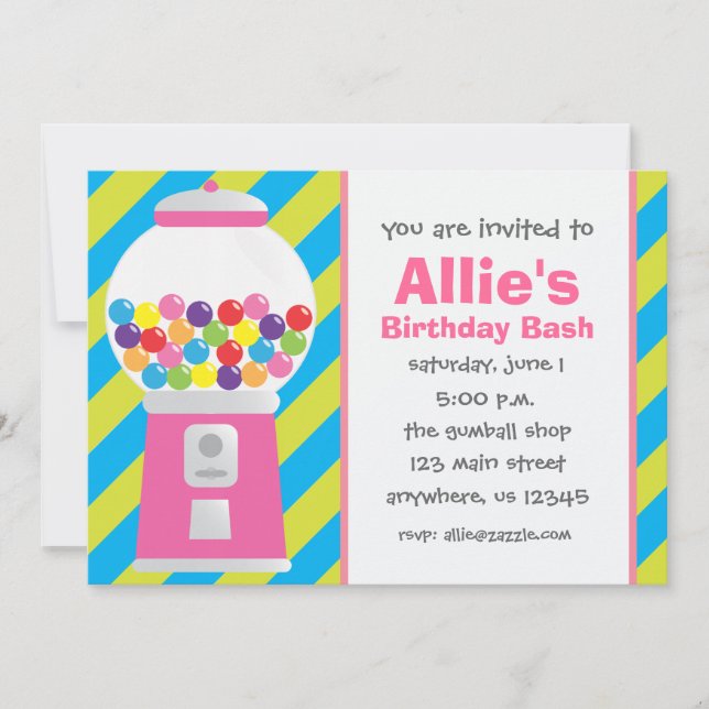 Striped Gumball Machine Invitation (Front)