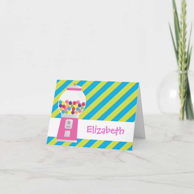 Striped Gumball Machine Personalized Notecard (Front)